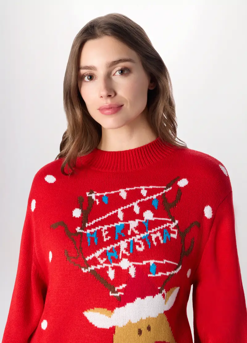 Girocollo Tricot Natalizio Donna, Rosso aragosta miniatura 3