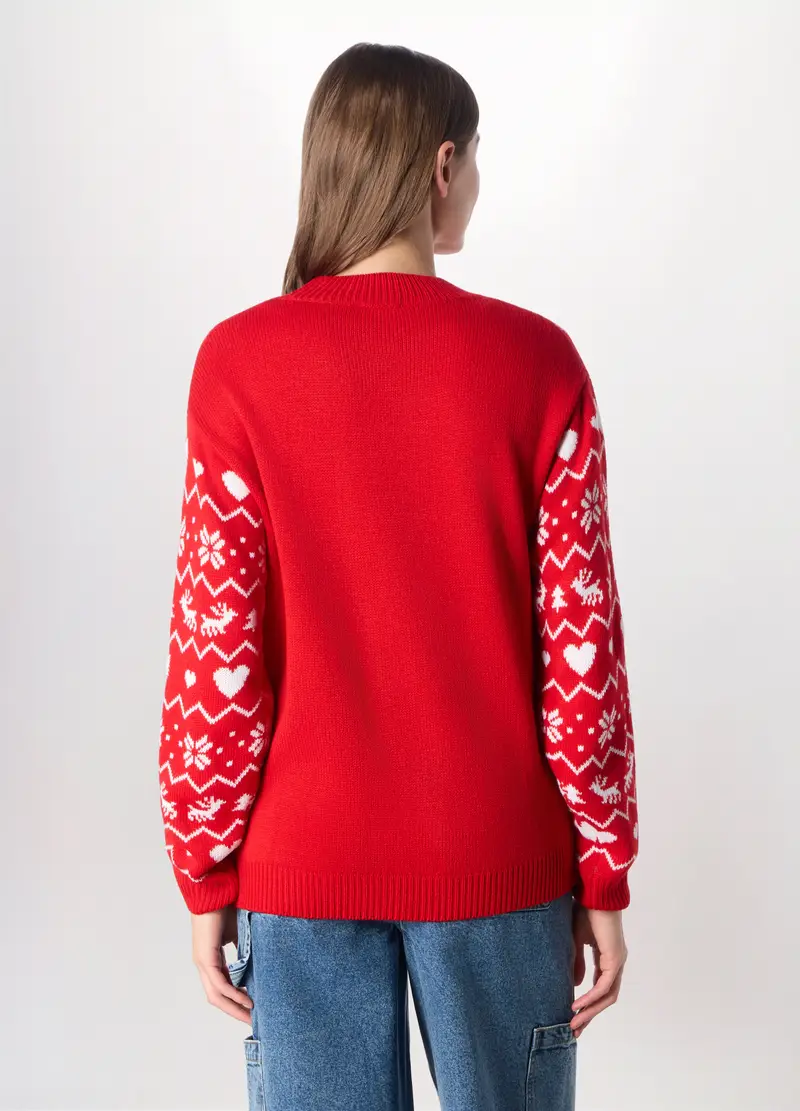 Girocollo Tricot Natalizio Donna, Rosso aragosta miniatura 2