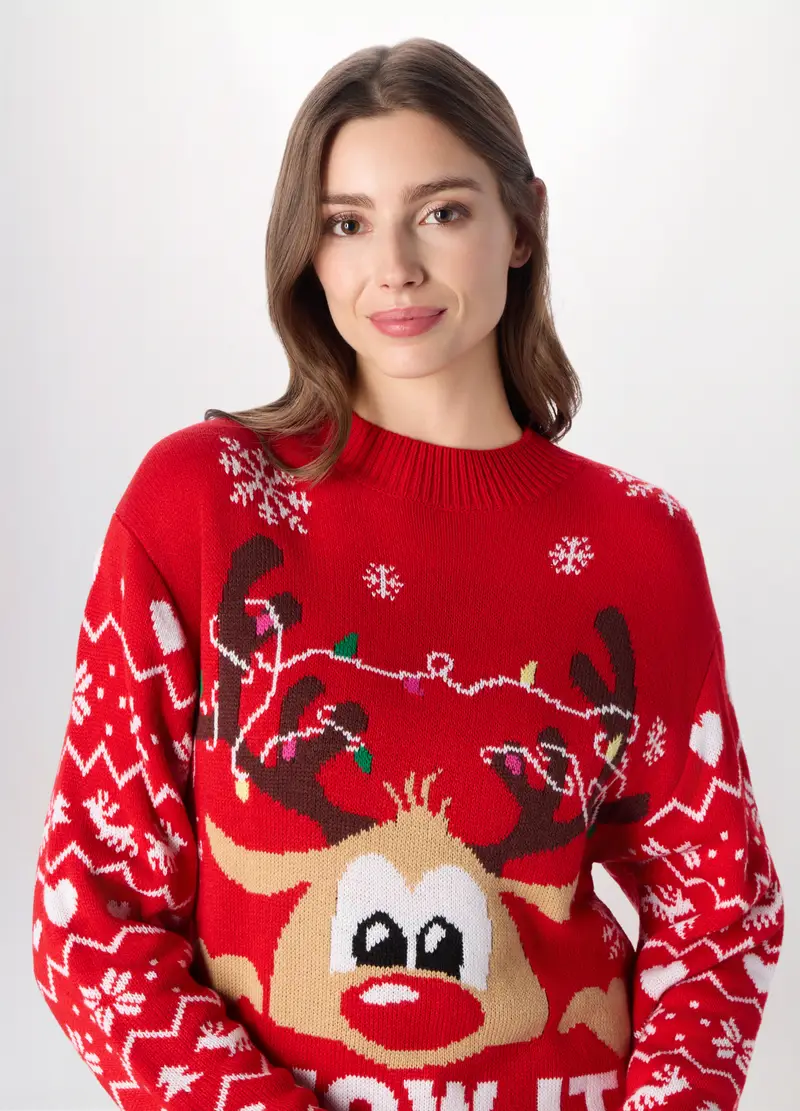 Girocollo Tricot Natalizio Donna, Rosso aragosta miniatura 3