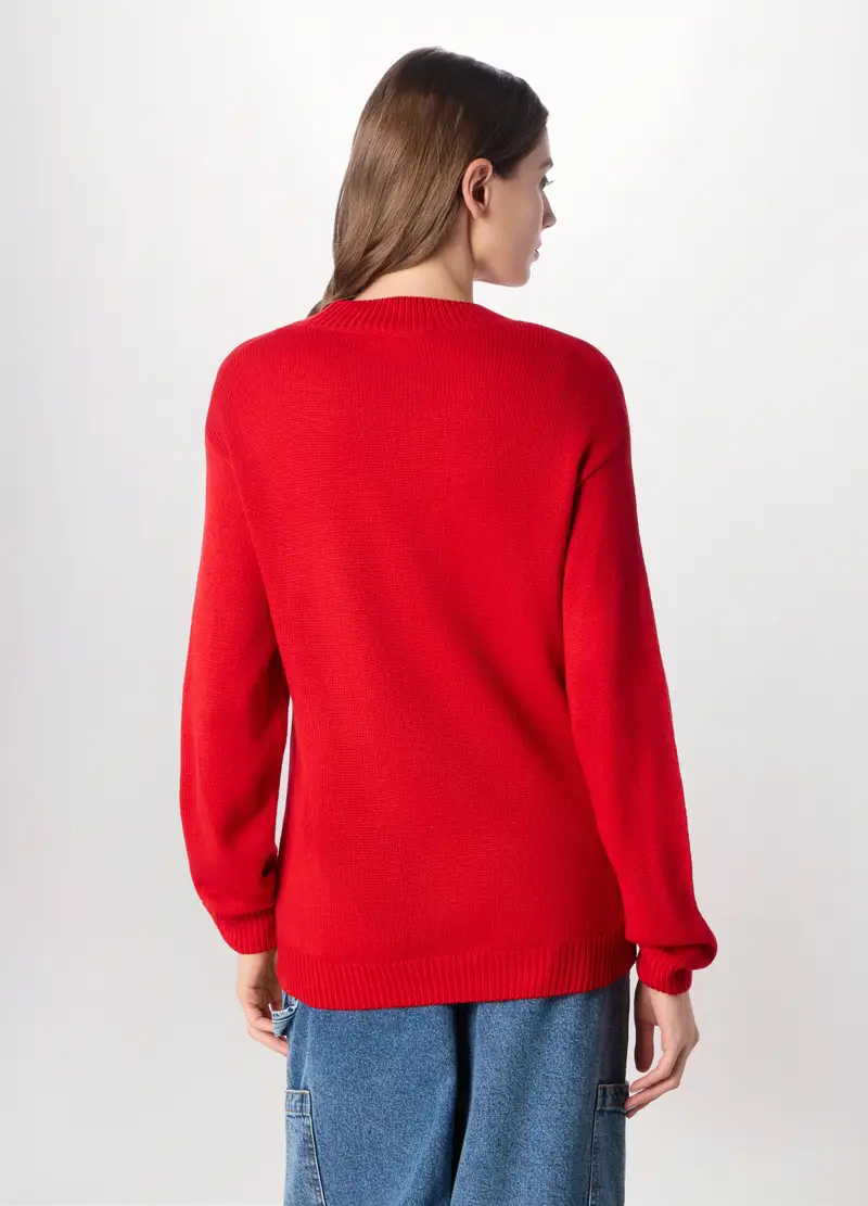 Girocollo Tricot Natalizio Donna, Rosso aragosta miniatura 2