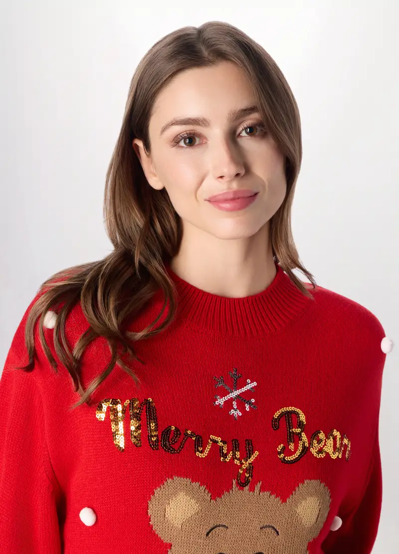 Girocollo Tricot Natalizio Donna, Rosso aragosta miniatura 3