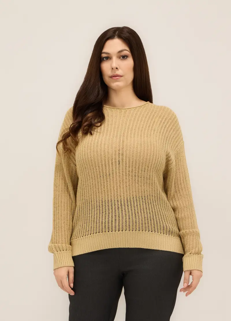 Upim, Girocollo Tricot Traforato Donna Curvy, Beige chiaro, Taglia: S