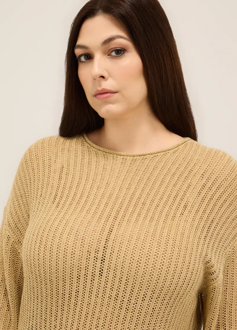 Upim, Girocollo Tricot Traforato Donna Curvy, Beige chiaro, Taglia: S miniatura 2