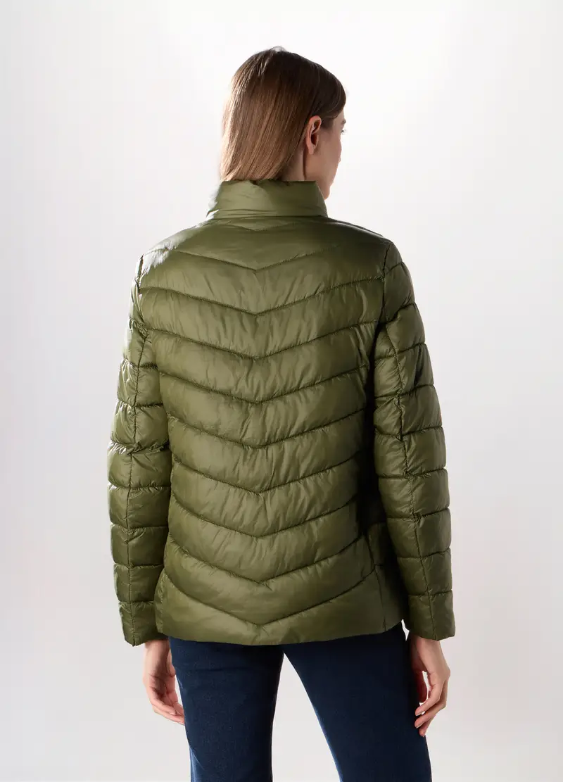 Giubbino Imbottito A Collo Alto Donna, Verde bosco miniatura 2
