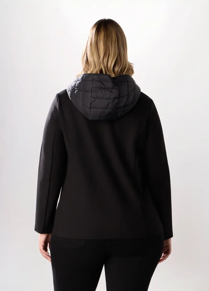 Giubbino Imbottito Cappuccio Donna Curvy, Nero miniatura 2