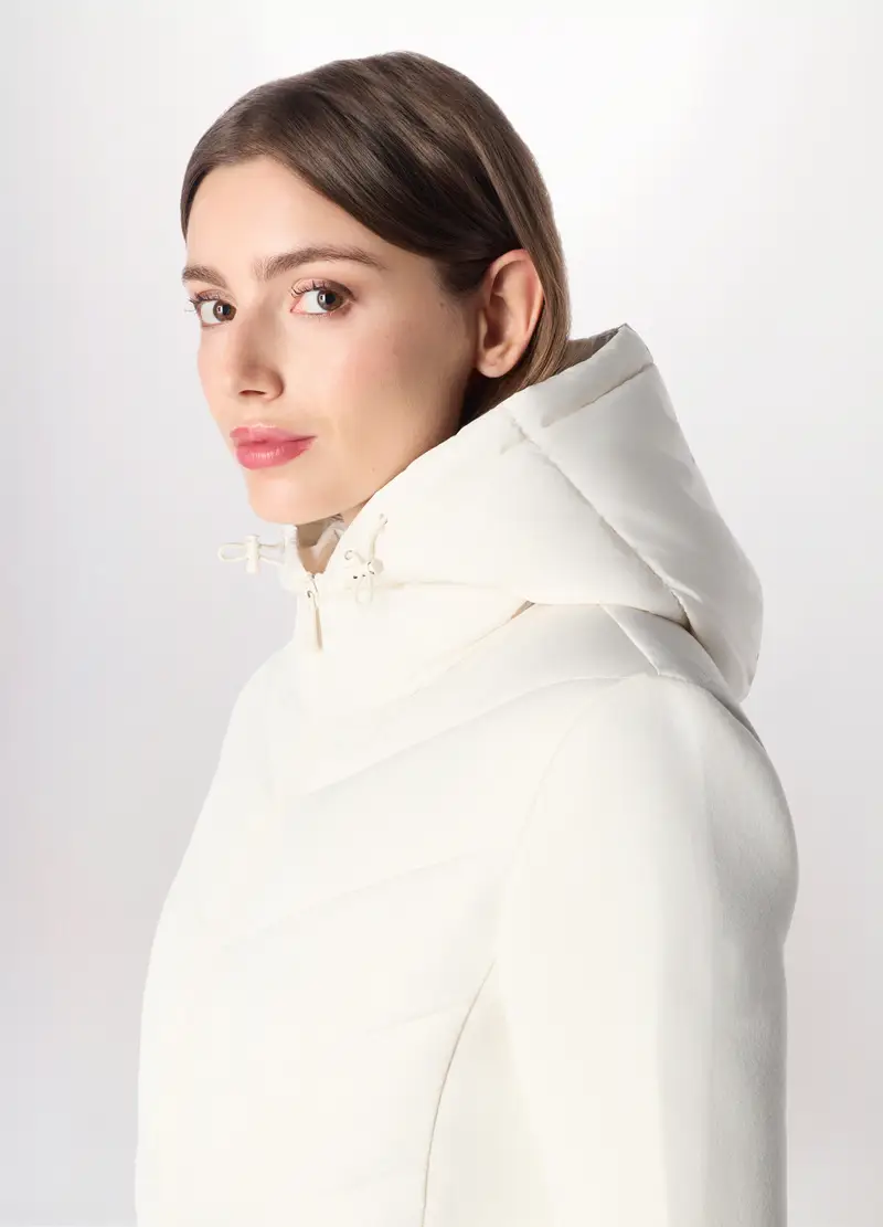 Giubbino Imbottito Con Cappuccio Donna, Bianco gesso miniatura 3