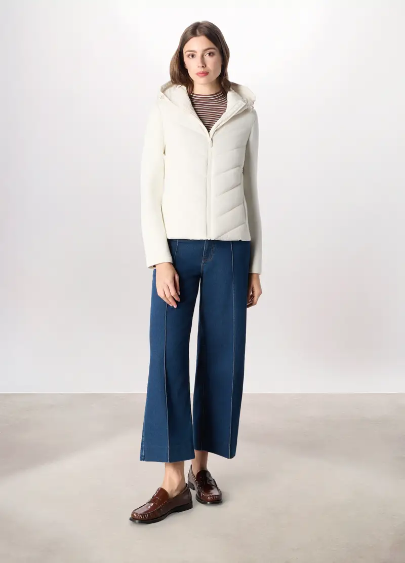 Giubbino Imbottito Con Cappuccio Donna, Bianco gesso