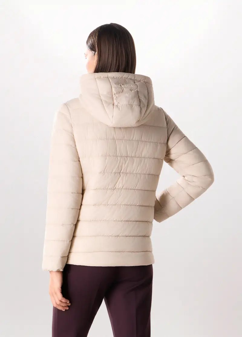 Giubbino Imbottito Con Cappuccio Donna, Bianco panna miniatura 2