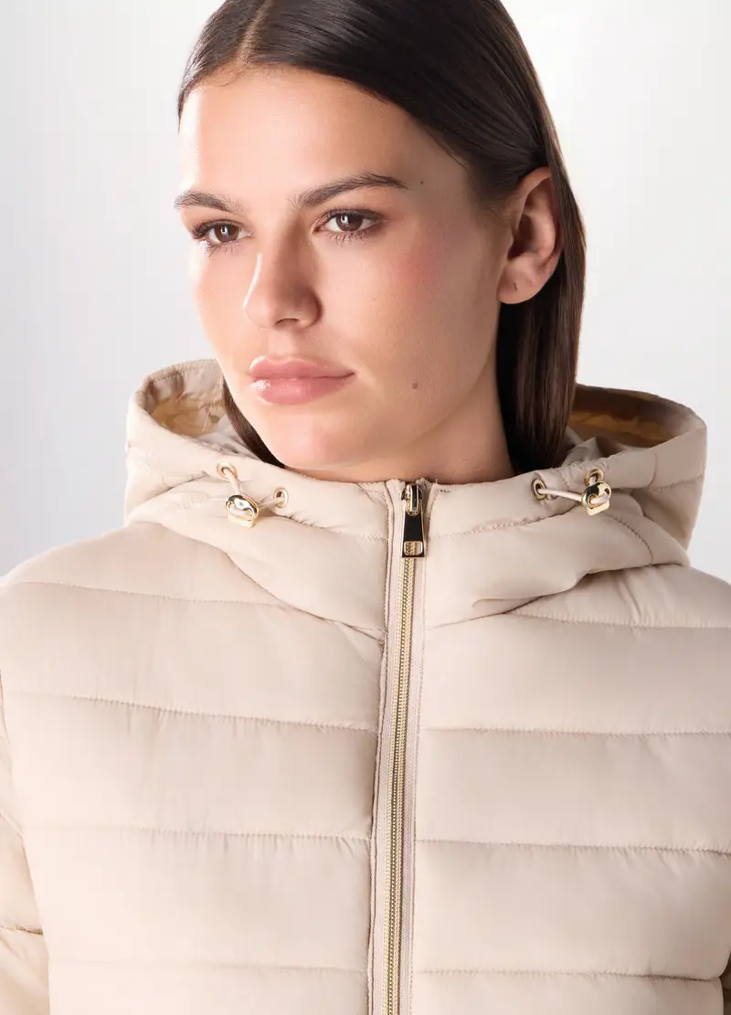 Giubbino Imbottito Con Cappuccio Donna, Bianco panna miniatura 3