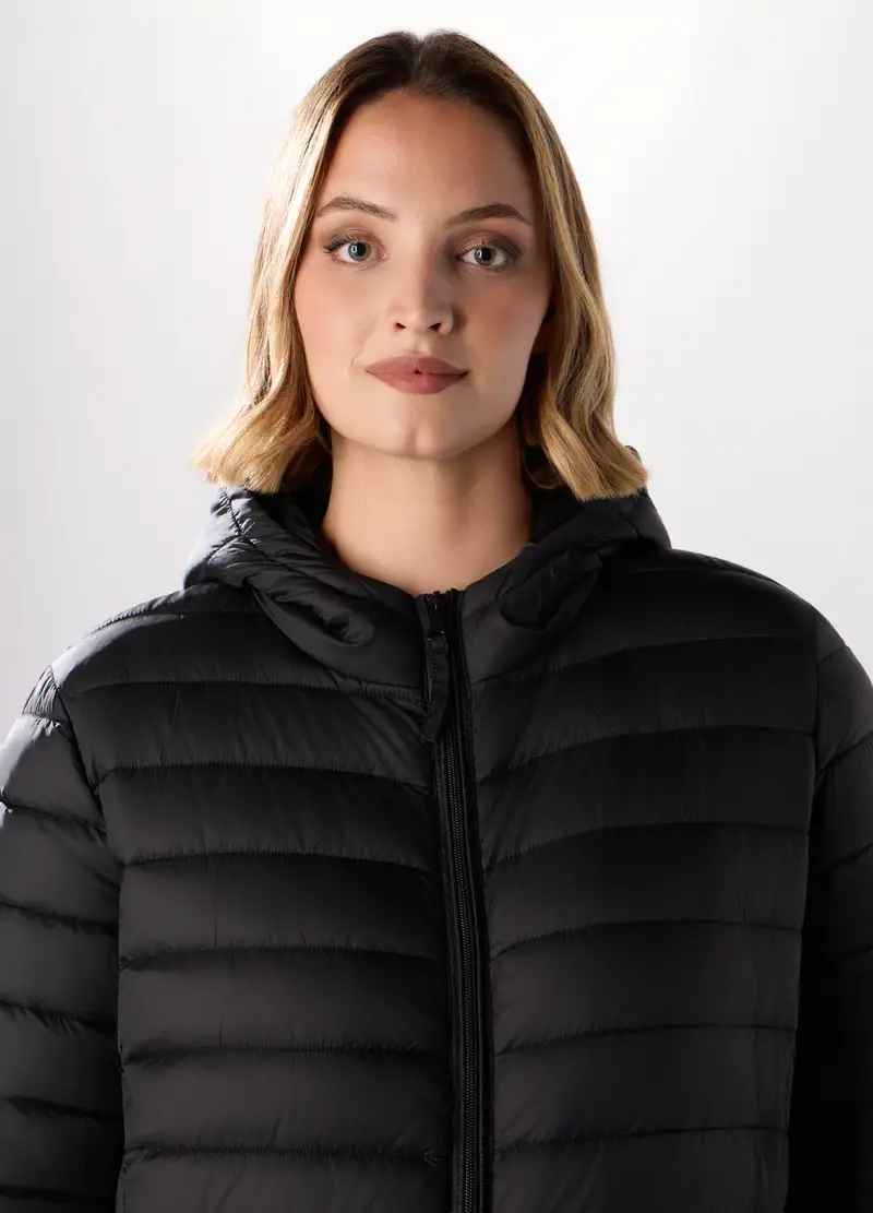 Giubbino Imbottito Con Cappuccio Donna Curvy, Nero miniatura 3