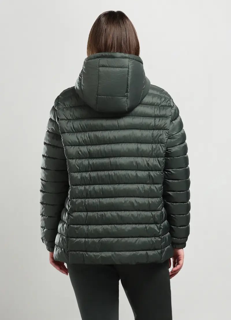Giubbino Imbottito Con Cappuccio Donna Curvy, Verde bosco miniatura 2