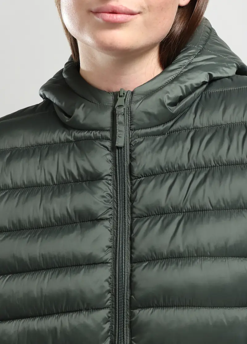 Giubbino Imbottito Con Cappuccio Donna Curvy, Verde bosco miniatura 3