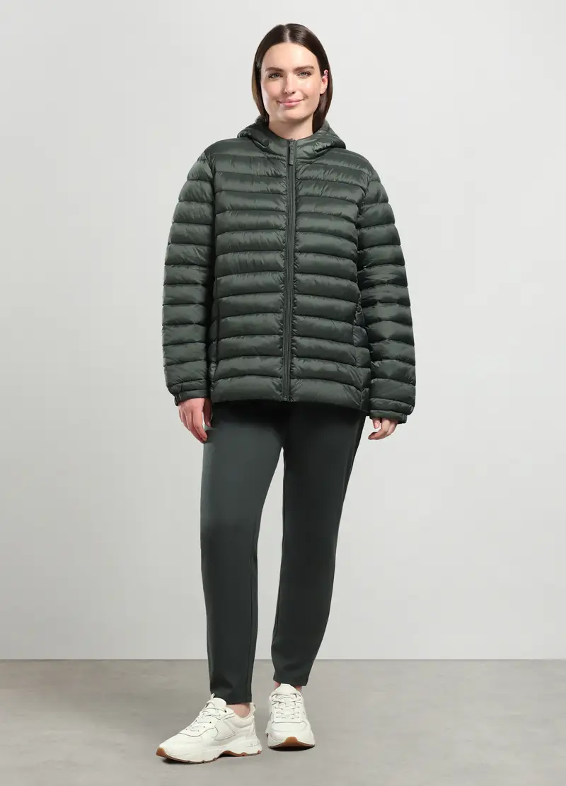 Giubbino Imbottito Con Cappuccio Donna Curvy, Verde bosco