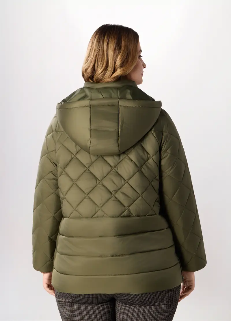 Giubbino Imbottito Con Cappuccio Donna Curvy, Verde oliva miniatura 2