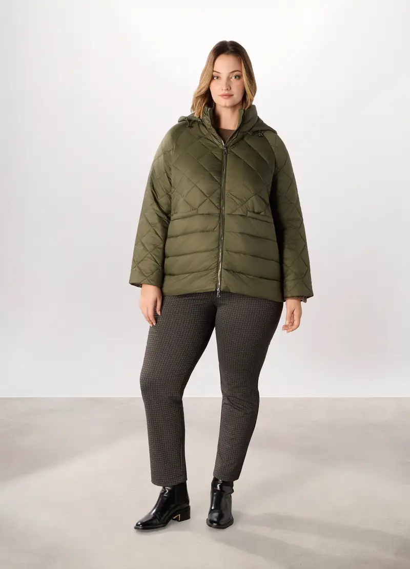 Giubbino Imbottito Con Cappuccio Donna Curvy, Verde oliva