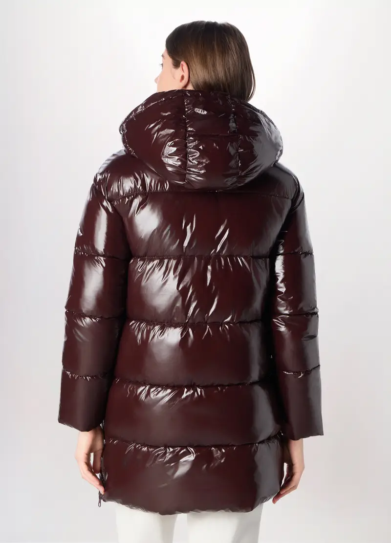 Giubbino Imbottito Con Cappuccio Donna, Marrone cioccolato miniatura 2