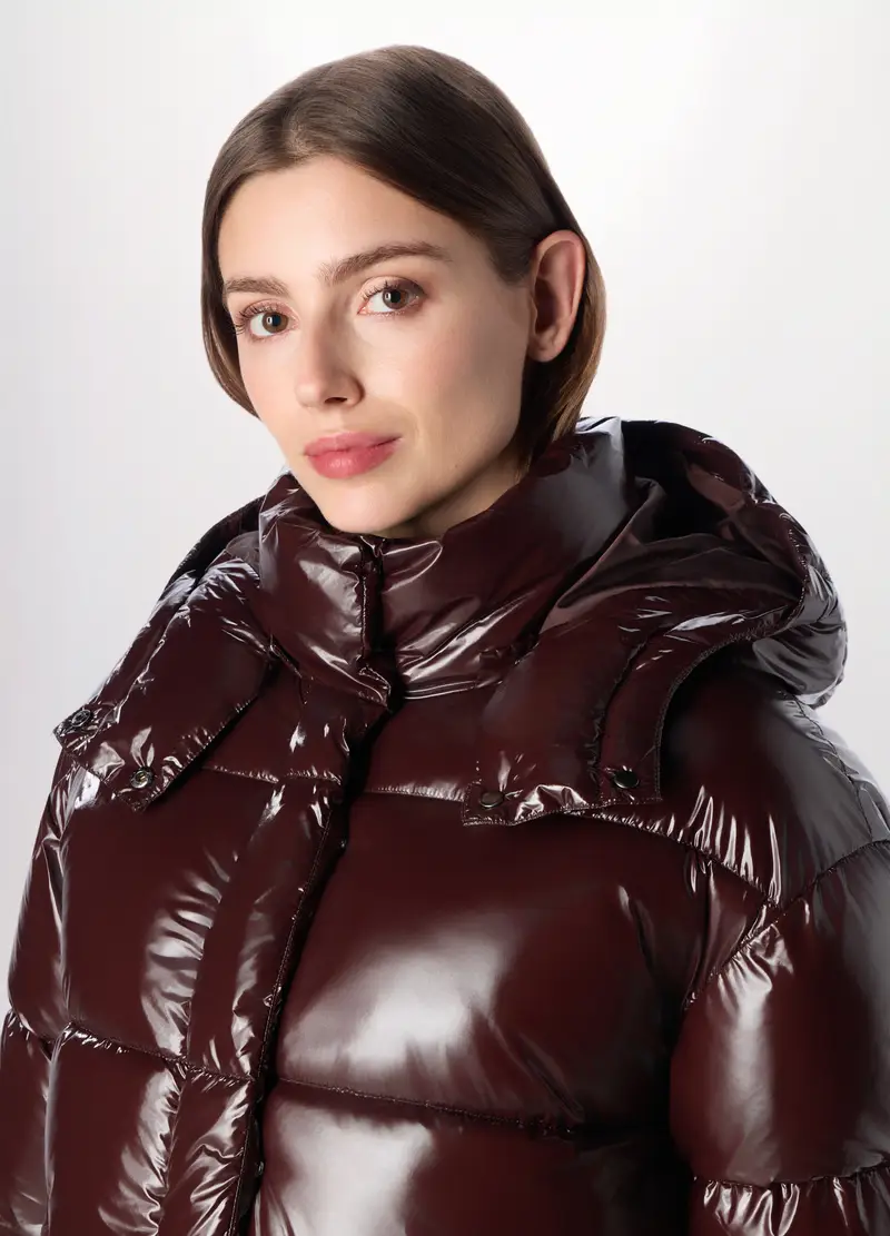 Giubbino Imbottito Con Cappuccio Donna, Marrone cioccolato miniatura 3