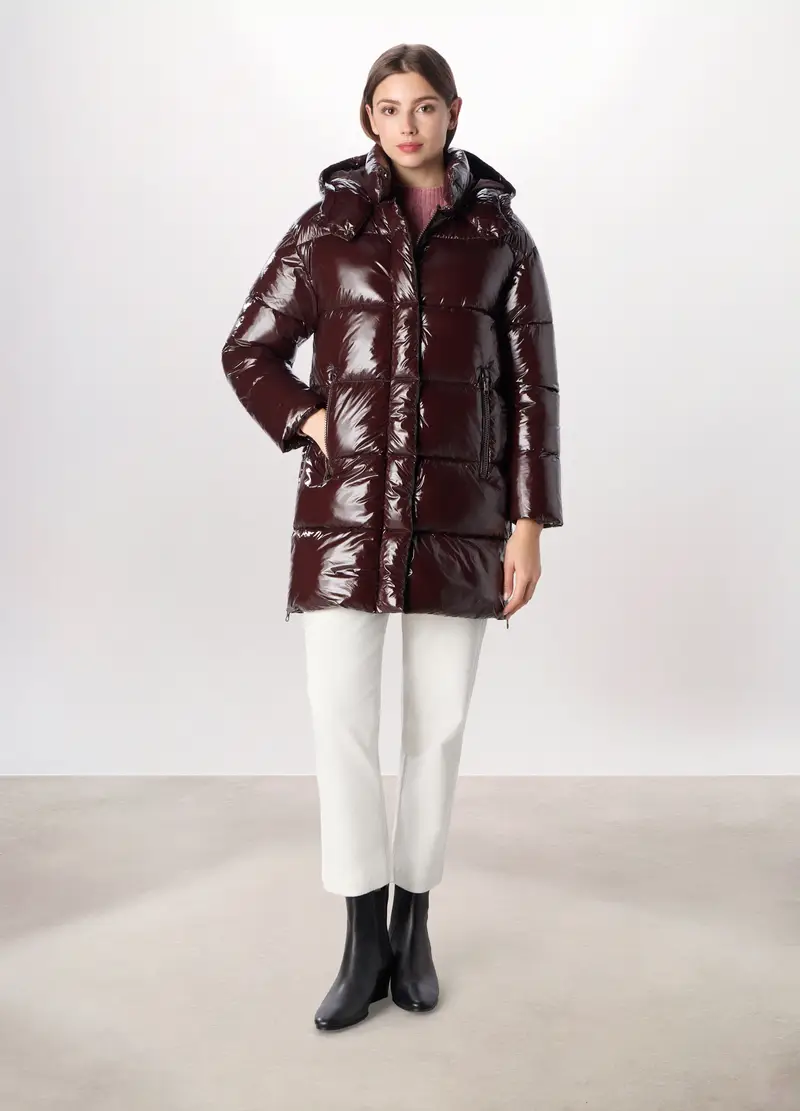 Giubbino Imbottito Con Cappuccio Donna, Marrone cioccolato