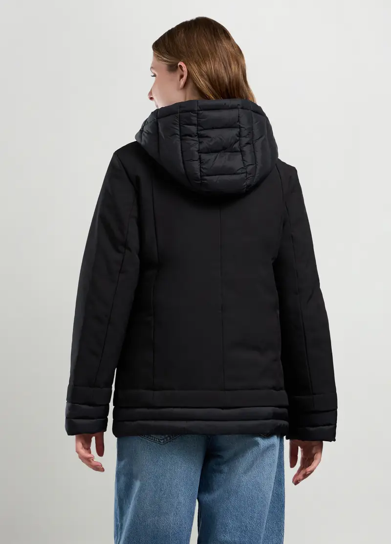 Giubbino Imbottito Con Cappuccio Donna, Nero miniatura 2