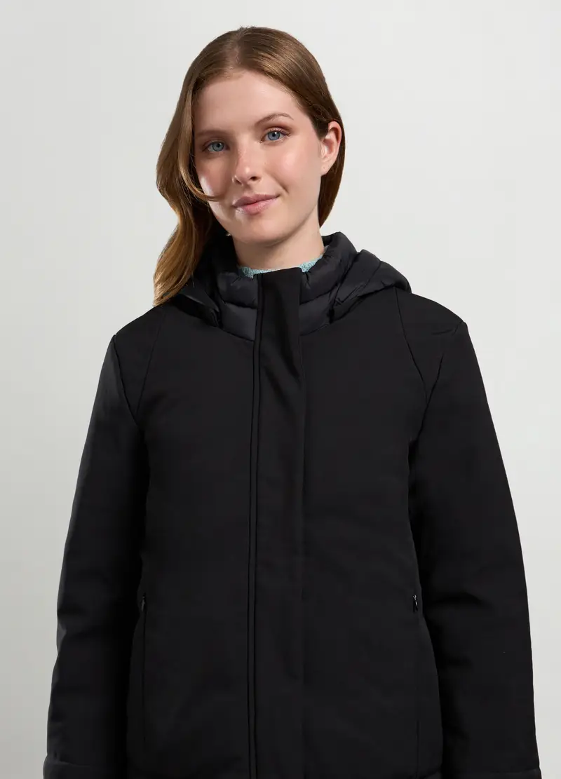 Giubbino Imbottito Con Cappuccio Donna, Nero miniatura 3