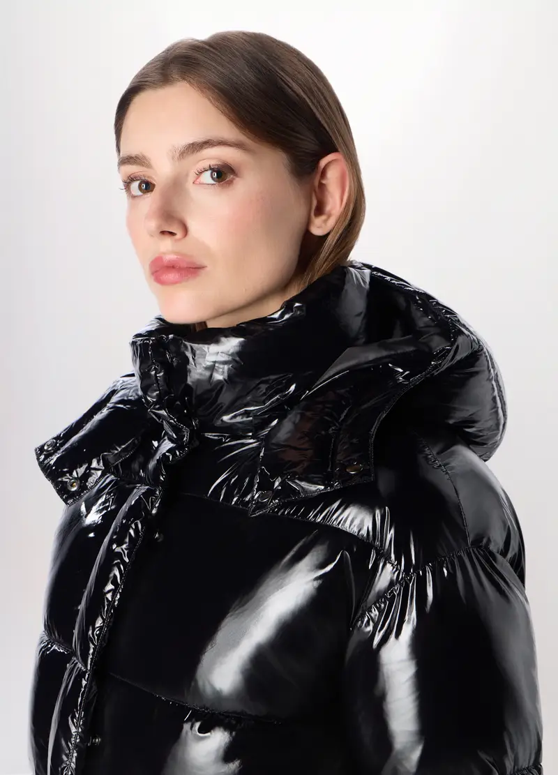 Giubbino Imbottito Con Cappuccio Donna, Nero miniatura 3