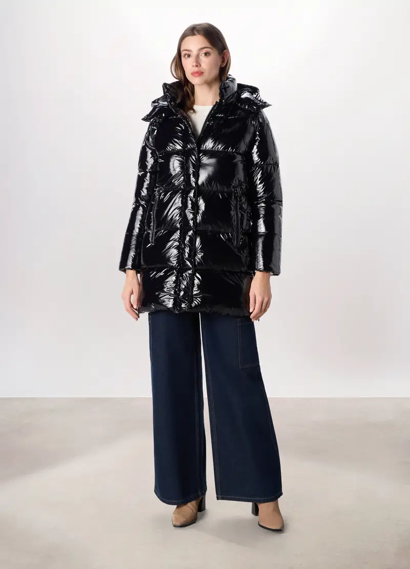 Giubbino Imbottito Con Cappuccio Donna, Nero