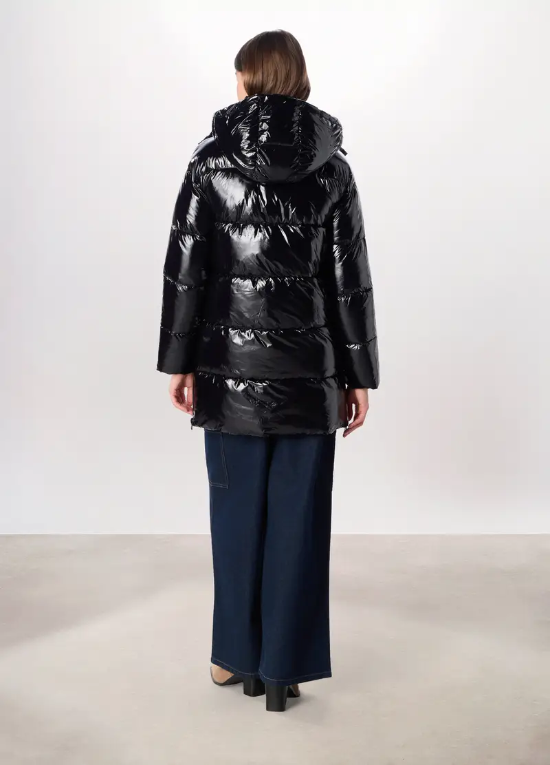 Giubbino Imbottito Con Cappuccio Donna, Nero miniatura 2