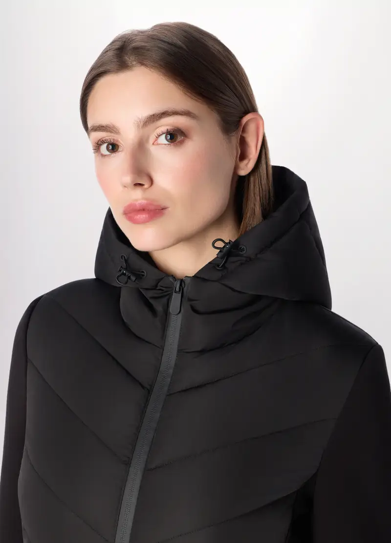 Giubbino Imbottito Con Cappuccio Donna, Nero miniatura 3