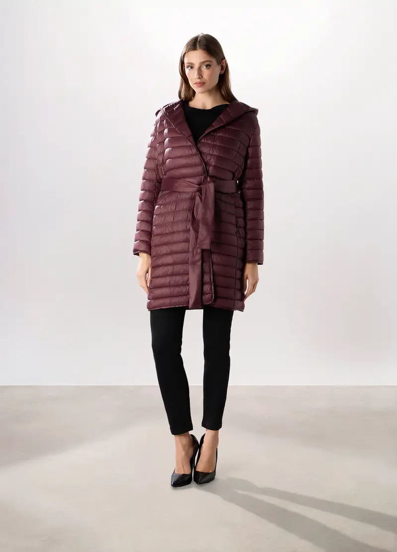 Giubbino Imbottito Con Cappuccio Donna, Rosso bordeaux
