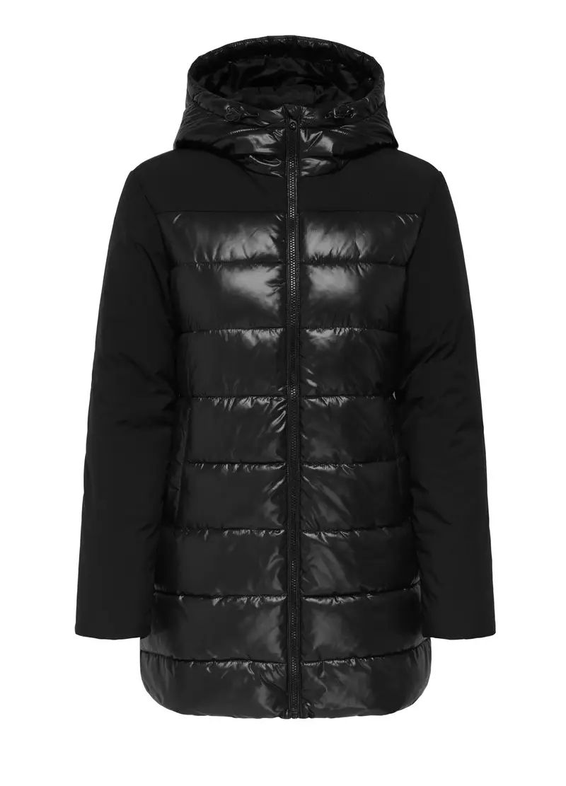 Giubbino Imbottito Con Cappuccio Donna, Unisex, Nero