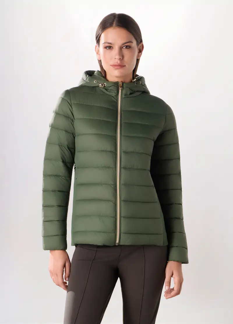 Giubbino Imbottito Con Cappuccio Donna, Verde scuro