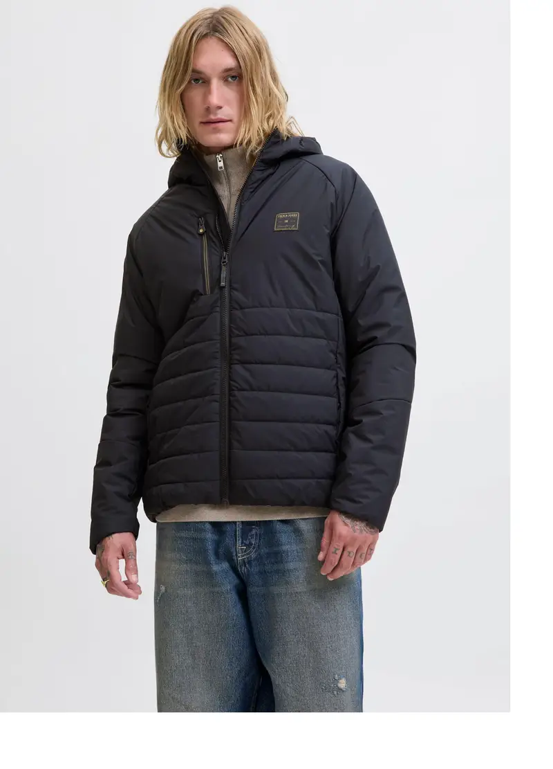 Giubbino Imbottito Con Cappuccio Uomo, Unisex, Nero