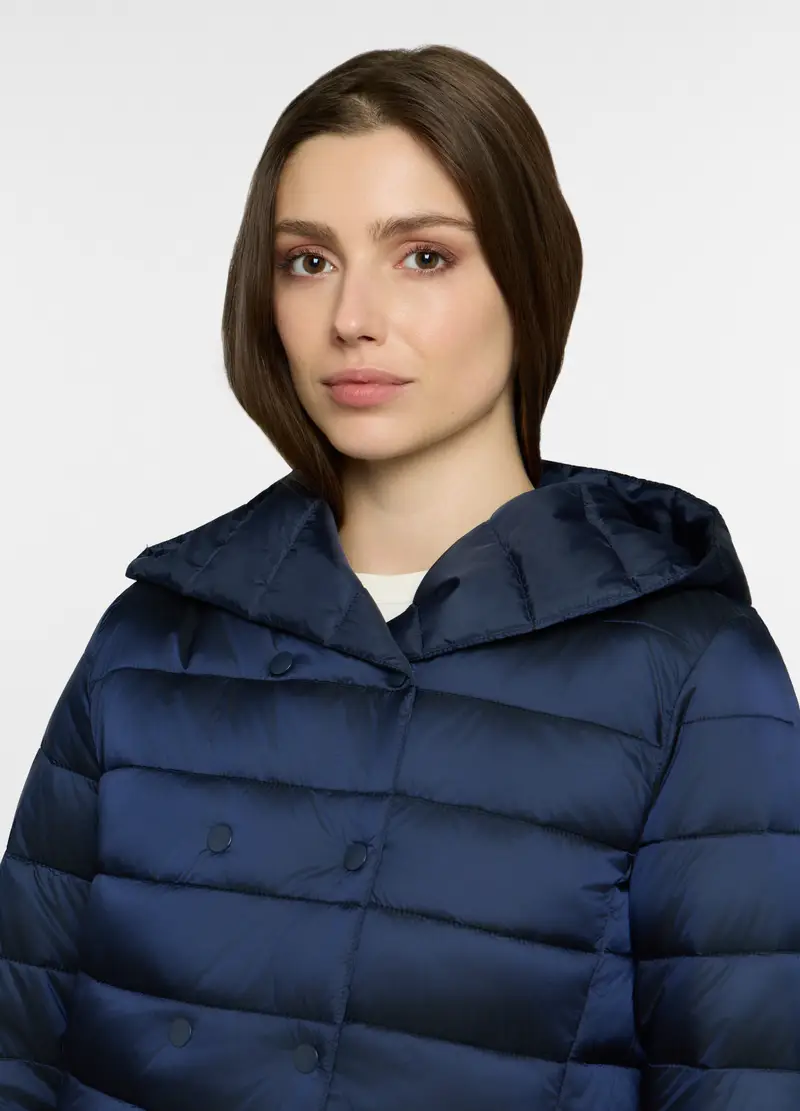 Giubbino Imbottito Doppiopetto Con Cappuccio Donna, Blu navy miniatura 3