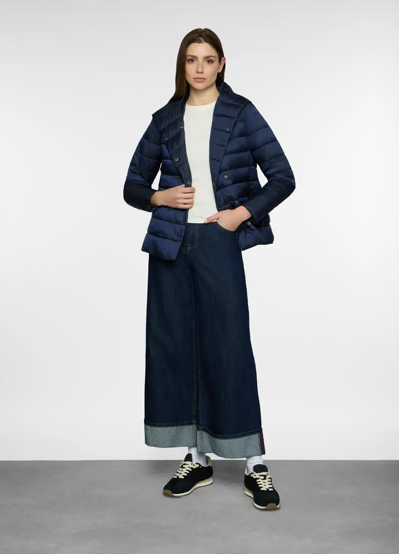 Giubbino Imbottito Doppiopetto Con Cappuccio Donna, Blu navy