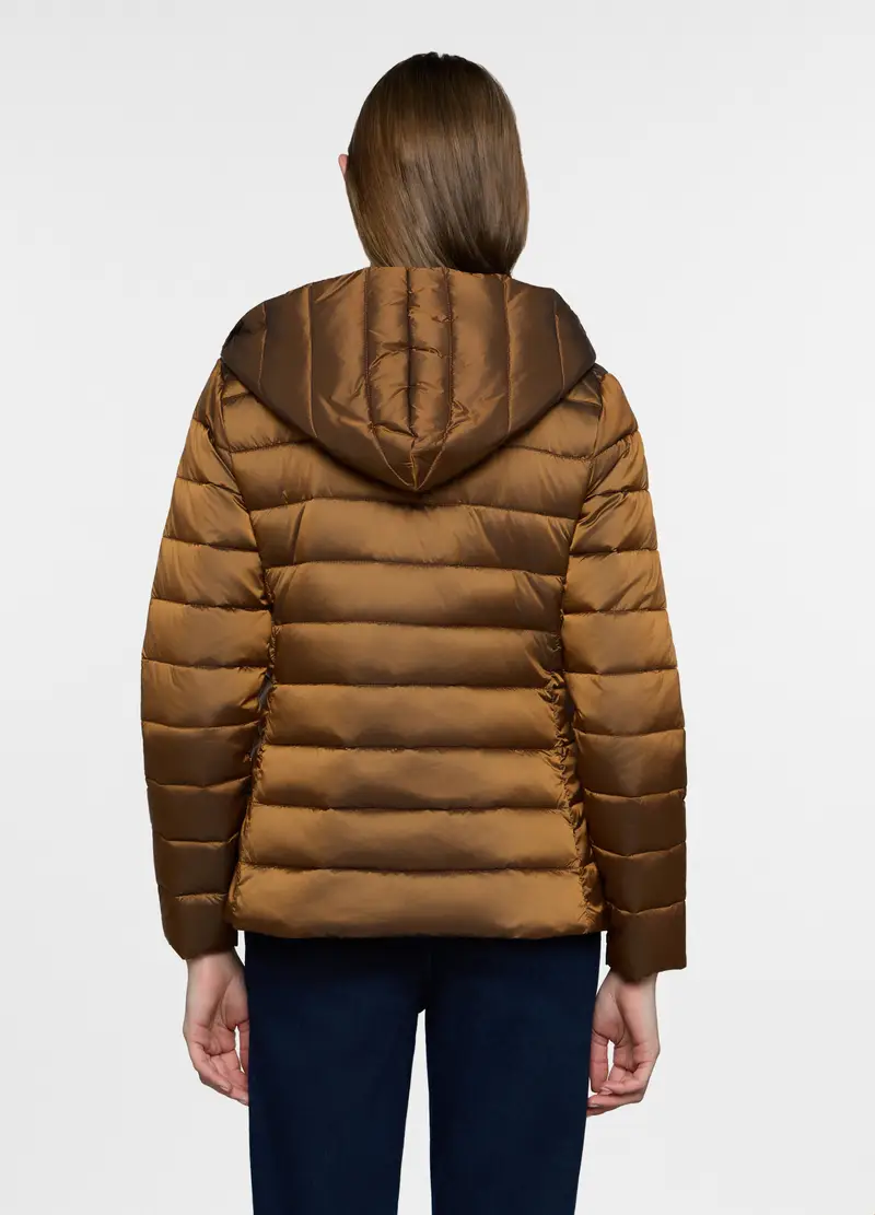 Giubbino Imbottito Doppiopetto Con Cappuccio Donna, Marrone cioccolato miniatura 2
