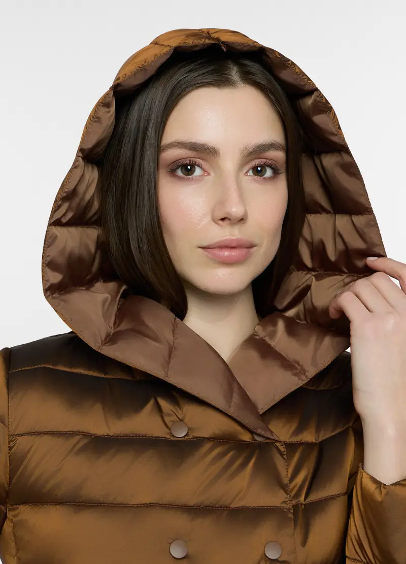 Giubbino Imbottito Doppiopetto Con Cappuccio Donna, Marrone cioccolato miniatura 3