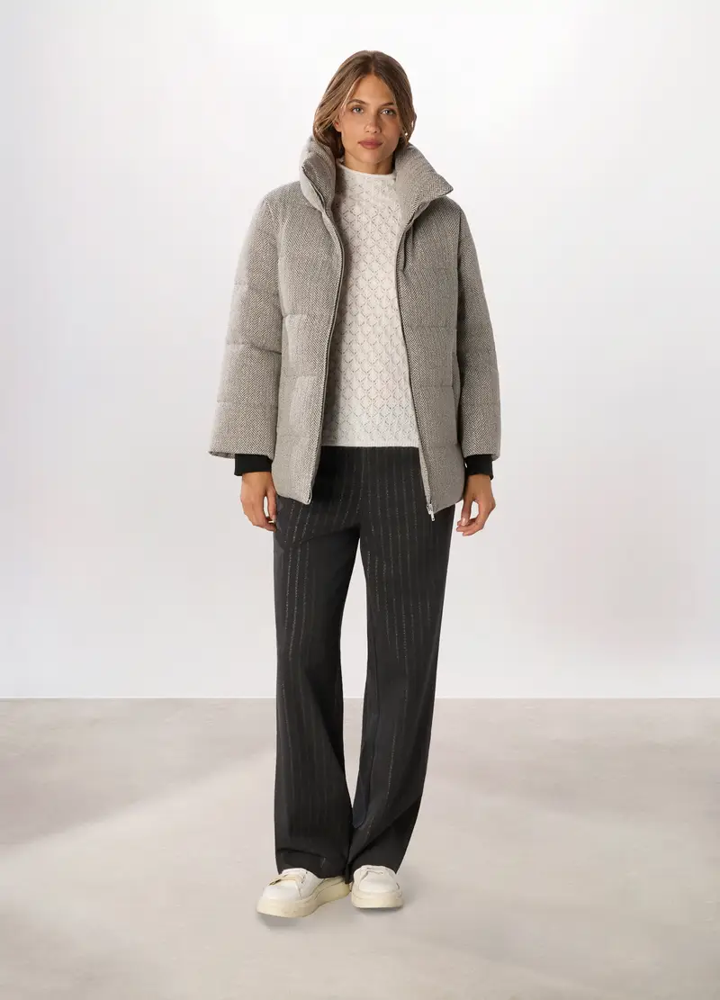 Giubbino Imbottito Jacquard Donna, Nero/Grigio