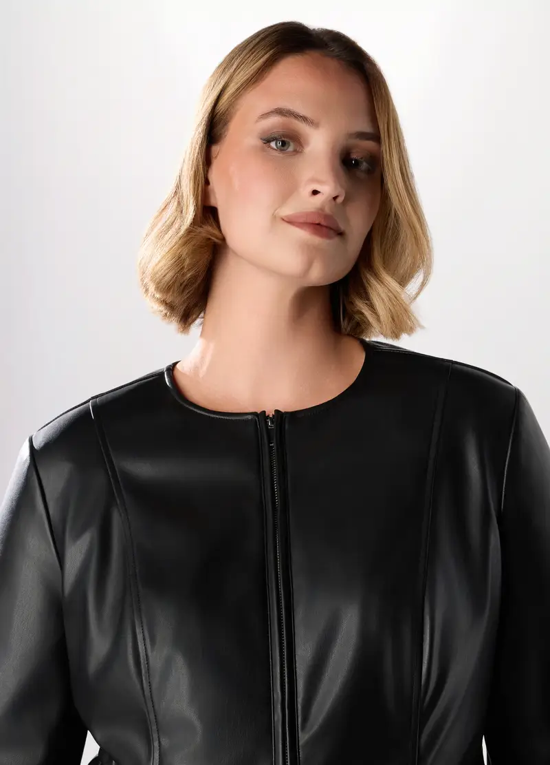 Giubbino In Ecopelle Donna Curvy, Nero miniatura 3
