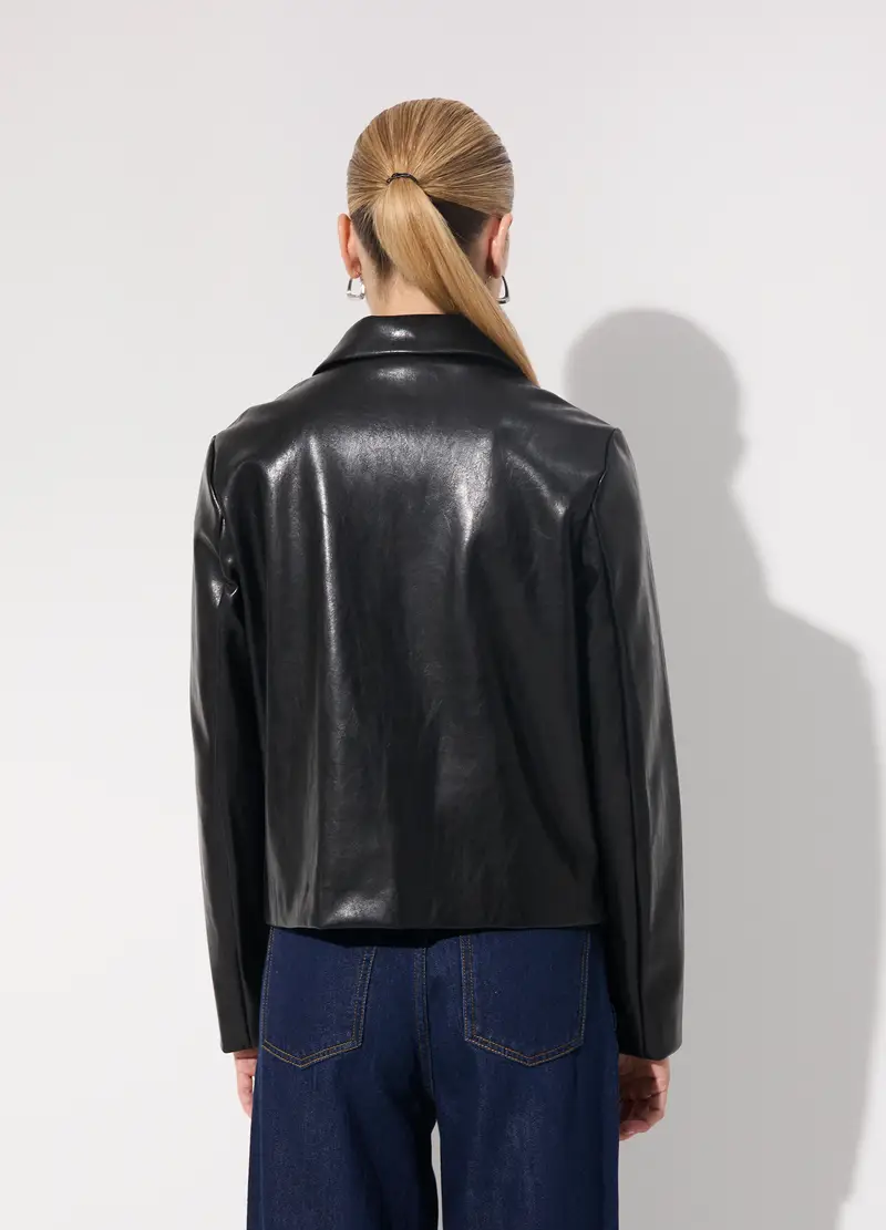 Giubbino In Ecopelle Donna, Unisex, Nero miniatura 3