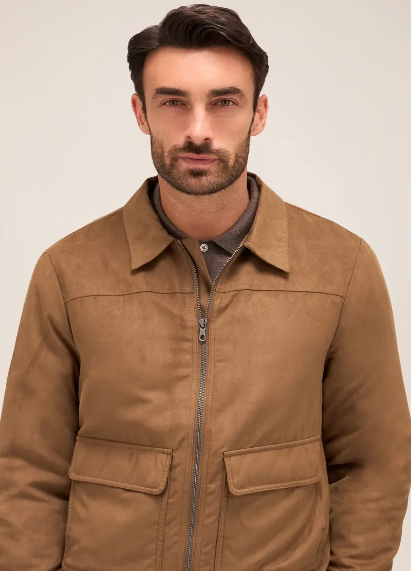 Giubbino In Ecopelle Scamosciata Uomo, Marrone antilope miniatura 3