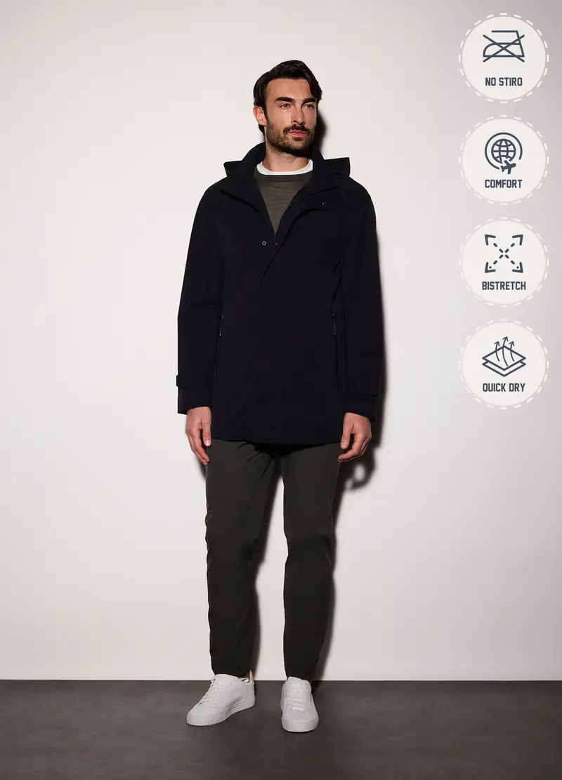 Giubbino In Tessuto Tecnico Con Cappuccio Uomo, Nero