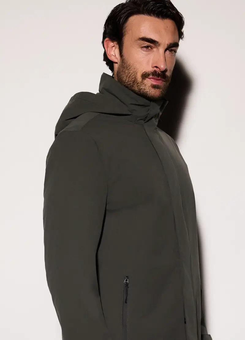 Giubbino In Tessuto Tecnico Con Cappuccio Uomo, Verde antracite miniatura 3