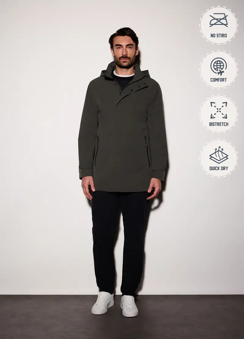 Giubbino In Tessuto Tecnico Con Cappuccio Uomo, Verde antracite