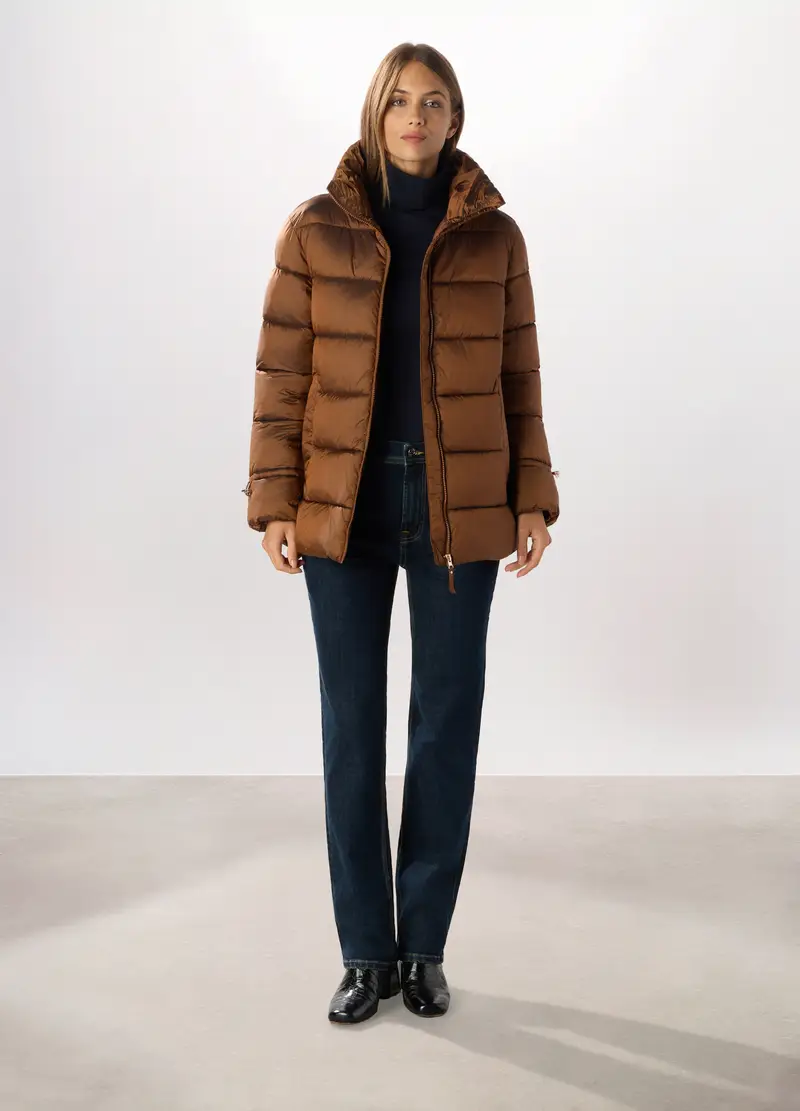 Giubbotto Imbottito A Collo Alto Donna, Marrone scuro