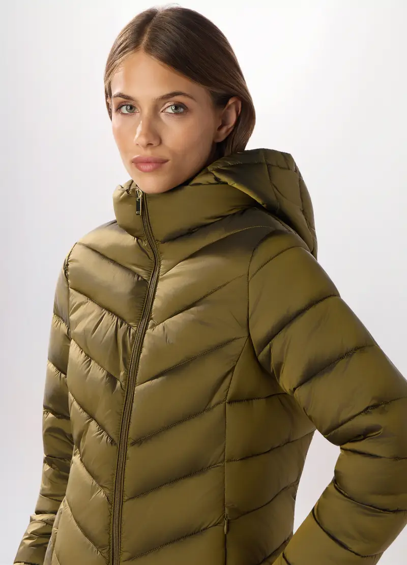 Giubbotto Imbottito Con Cappuccio Donna, Verde oliva miniatura 3