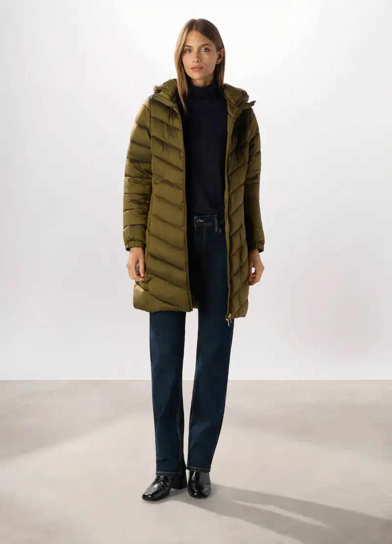 Giubbotto Imbottito Con Cappuccio Donna, Verde oliva