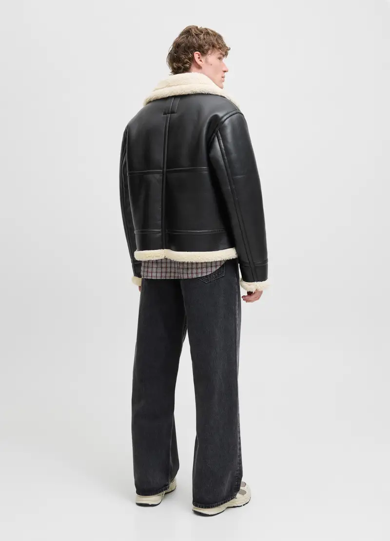 Giubbotto Shearling In Ecopelle Uomo, Unisex, Nero miniatura 2