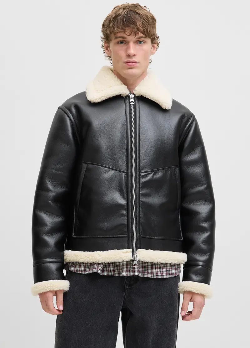 Giubbotto Shearling In Ecopelle Uomo, Unisex, Nero