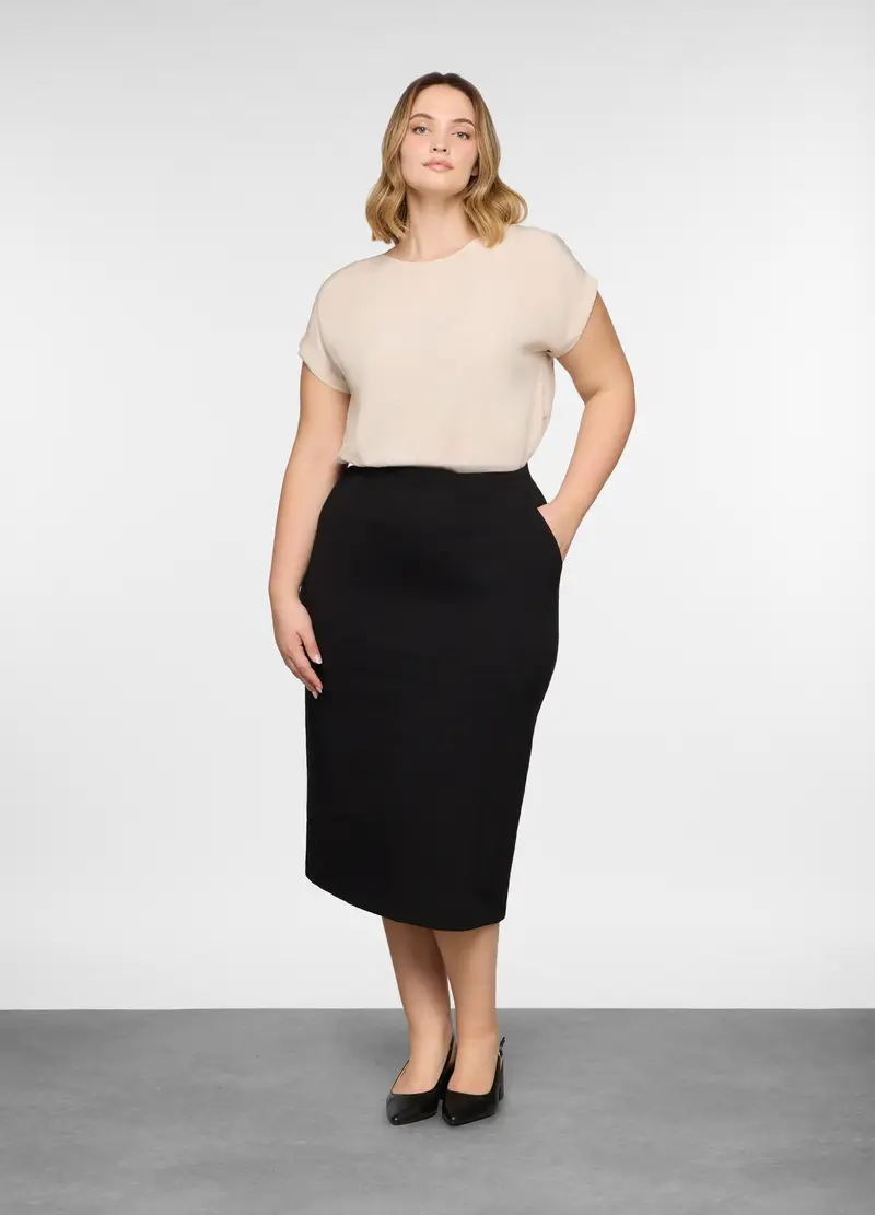 Gonna A Tubino In Jersey Di Cotone Stretch Donna Curvy, Nero