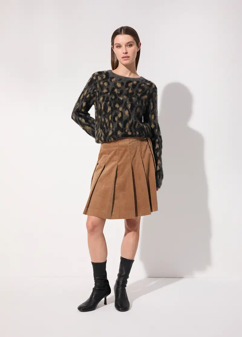 Gonna Corta A Pieghe In Velluto Corduroy Donna, Unisex, Marrone chiaro